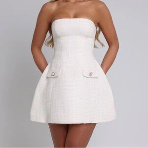 White Strapless A-line Cocktail Dress